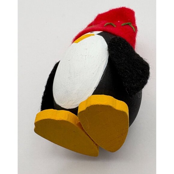 Handcrafted Wooden Penguin Christmas Figurine Festive Red Snow Hat Winter - Picture 6 of 7